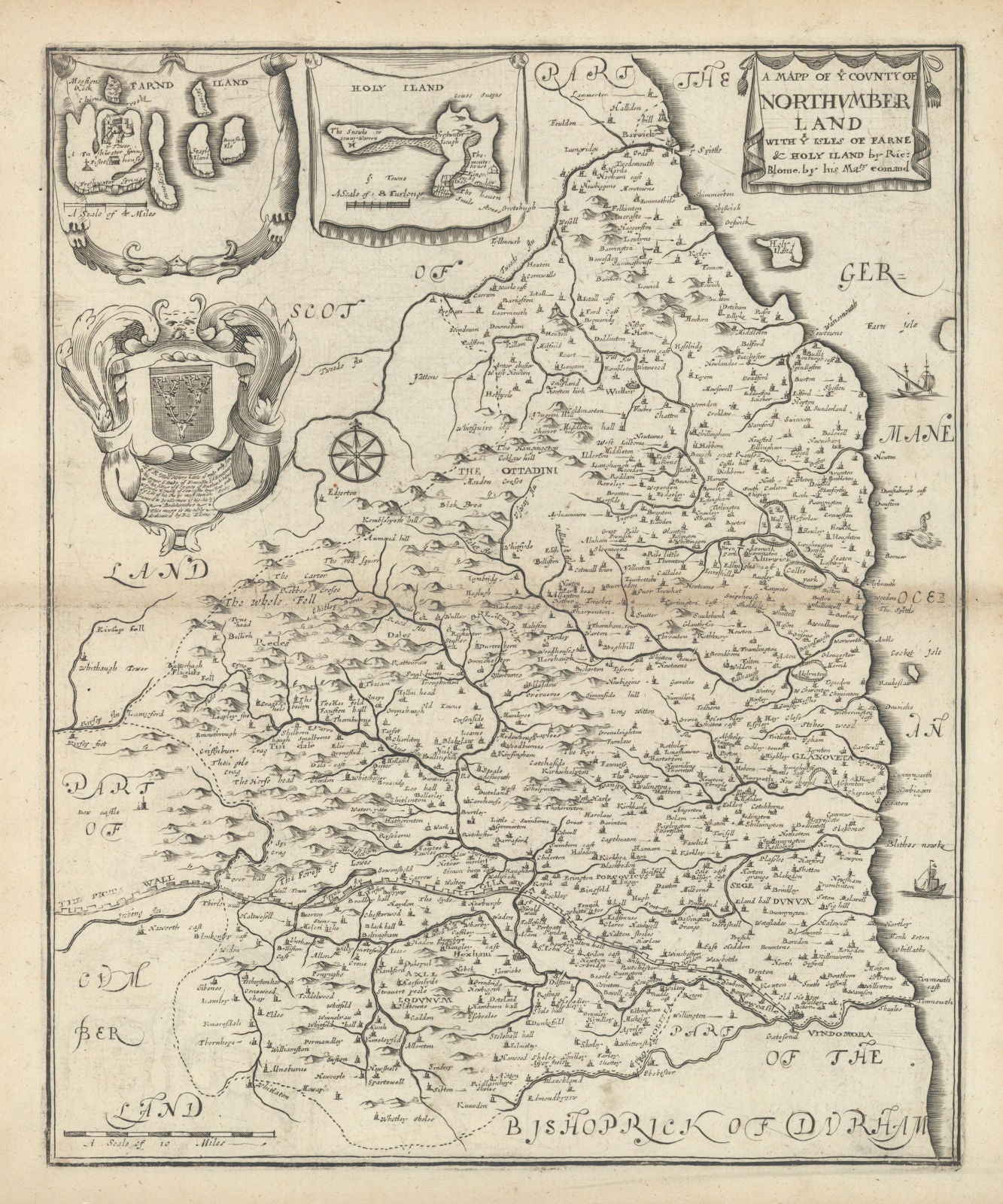 A Mapp of ye County of Northumberland with… Farne & Holy Iland. BLOME 1673